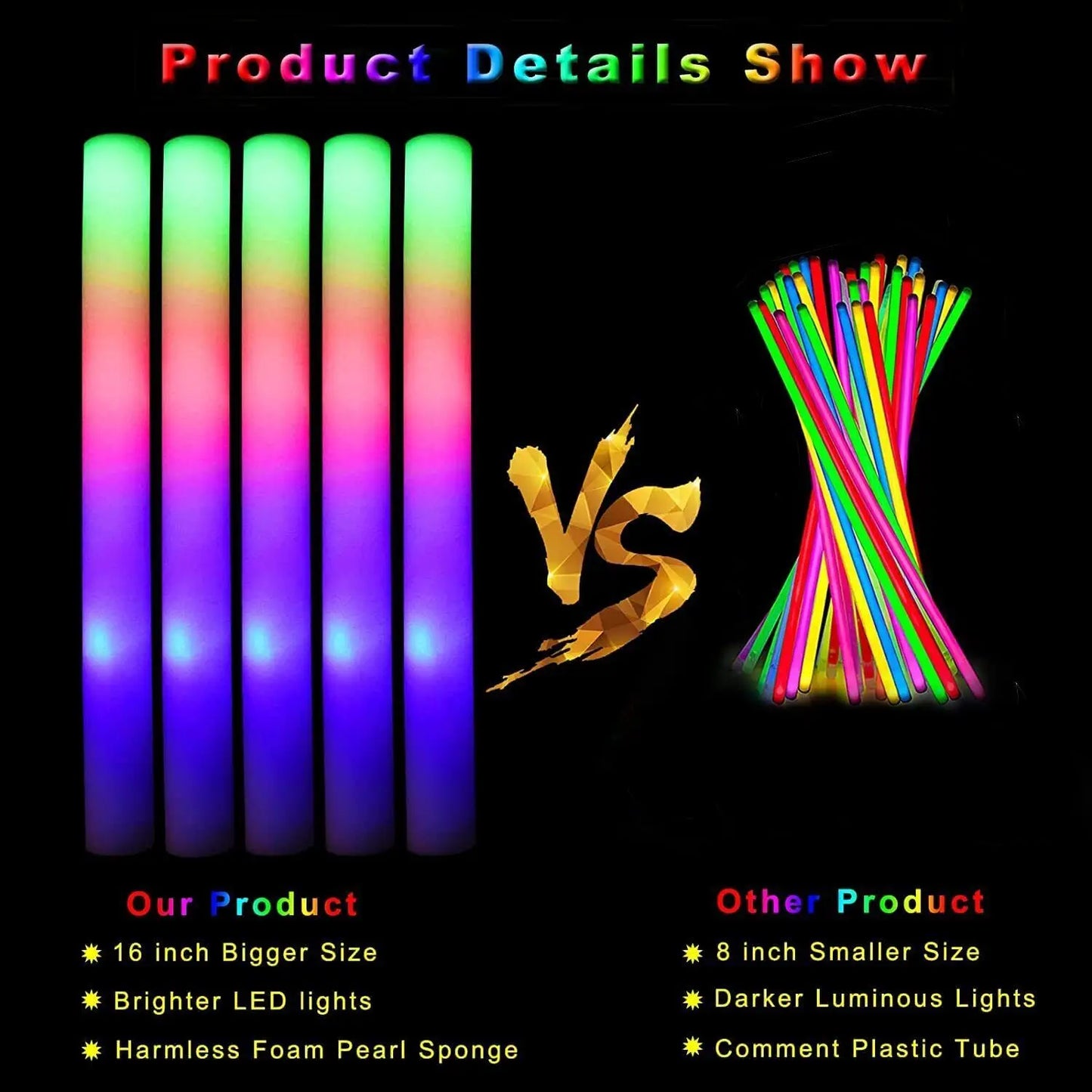 102 Pcs LED Glow Colorful Sticks